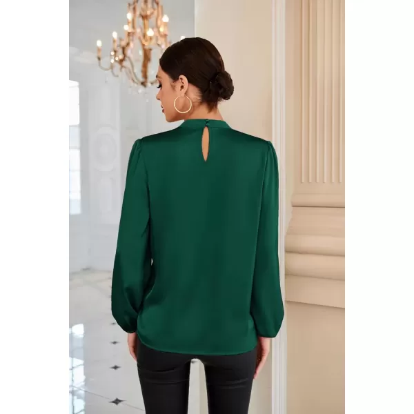 imageGRACE KARIN Womens Long Sleeve Shirts Mock Neck Casual Satin Blouse Tops for Business Office WorkDark Green