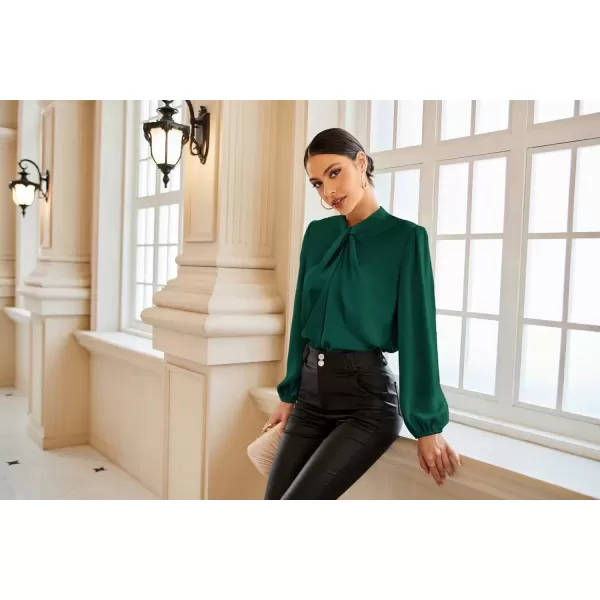 imageGRACE KARIN Womens Long Sleeve Shirts Mock Neck Casual Satin Blouse Tops for Business Office WorkDark Green