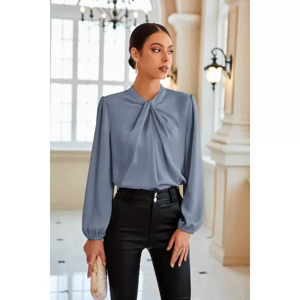 imageGRACE KARIN Womens Long Sleeve Shirts Mock Neck Casual Satin Blouse Tops for Business Office WorkGray