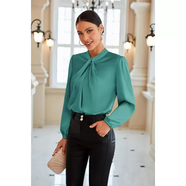 imageGRACE KARIN Womens Long Sleeve Shirts Mock Neck Casual Satin Blouse Tops for Business Office WorkGray Green