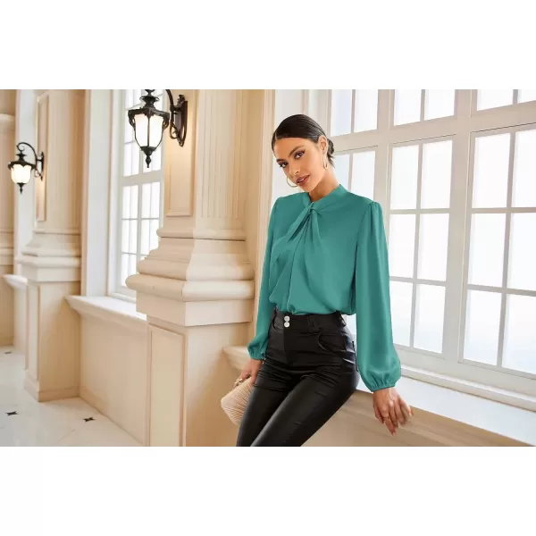 imageGRACE KARIN Womens Long Sleeve Shirts Mock Neck Casual Satin Blouse Tops for Business Office WorkGray Green