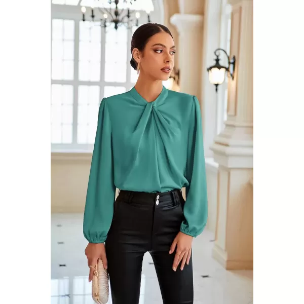 imageGRACE KARIN Womens Long Sleeve Shirts Mock Neck Casual Satin Blouse Tops for Business Office WorkGray Green