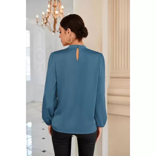 imageGRACE KARIN Womens Long Sleeve Shirts Mock Neck Casual Satin Blouse Tops for Business Office WorkGrey Blue