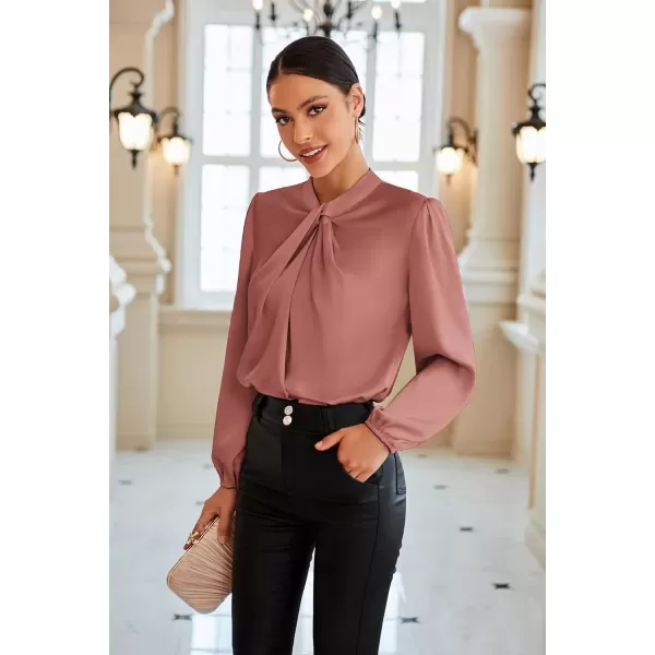 imageGRACE KARIN Womens Long Sleeve Shirts Mock Neck Casual Satin Blouse Tops for Business Office WorkLight Pink