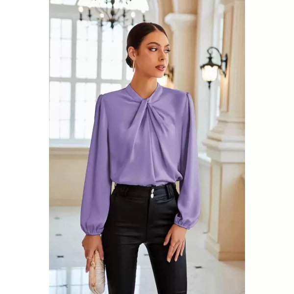 imageGRACE KARIN Womens Long Sleeve Shirts Mock Neck Casual Satin Blouse Tops for Business Office WorkLight Purple