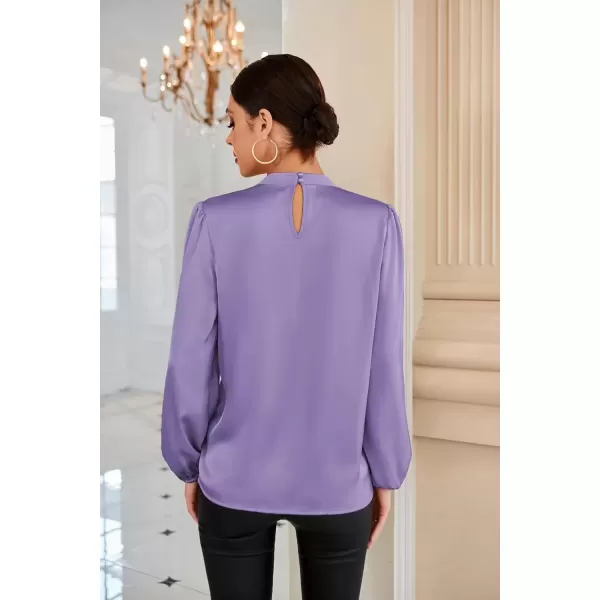 imageGRACE KARIN Womens Long Sleeve Shirts Mock Neck Casual Satin Blouse Tops for Business Office WorkLight Purple