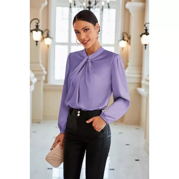 imageGRACE KARIN Womens Long Sleeve Shirts Mock Neck Casual Satin Blouse Tops for Business Office WorkLight Purple