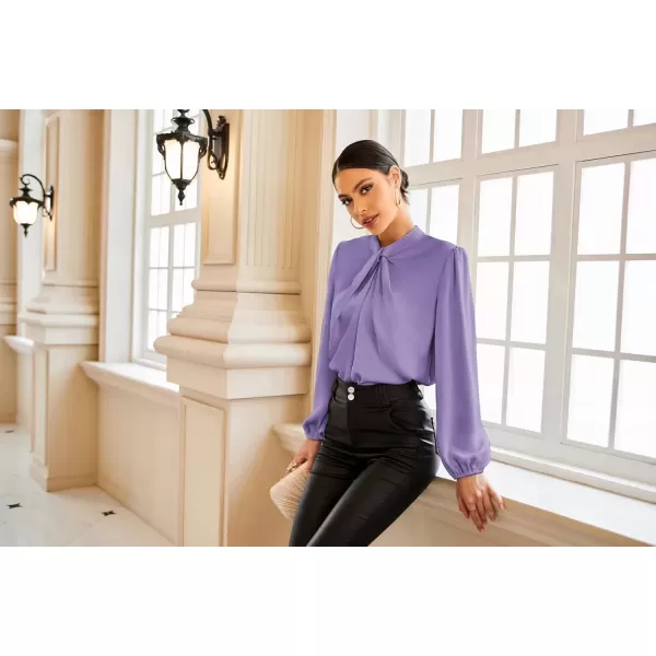 imageGRACE KARIN Womens Long Sleeve Shirts Mock Neck Casual Satin Blouse Tops for Business Office WorkLight Purple