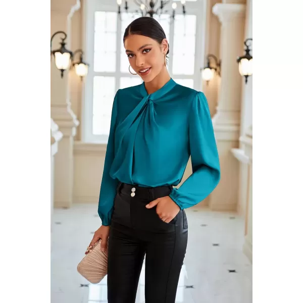 imageGRACE KARIN Womens Long Sleeve Shirts Mock Neck Casual Satin Blouse Tops for Business Office WorkPeacock Blue