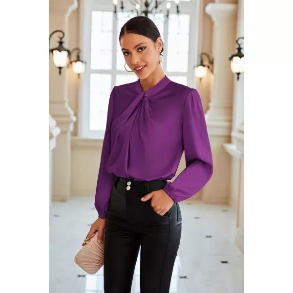 imageGRACE KARIN Womens Long Sleeve Shirts Mock Neck Casual Satin Blouse Tops for Business Office WorkPurple