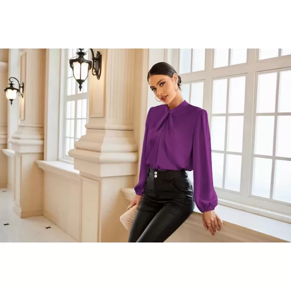 imageGRACE KARIN Womens Long Sleeve Shirts Mock Neck Casual Satin Blouse Tops for Business Office WorkPurple