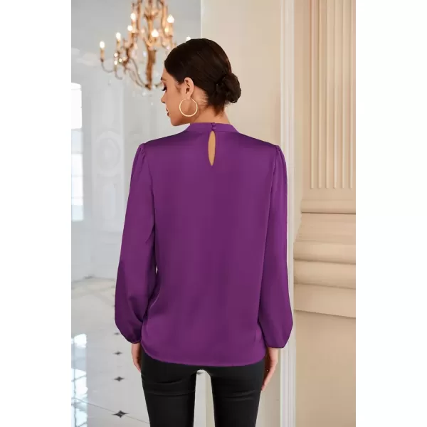 imageGRACE KARIN Womens Long Sleeve Shirts Mock Neck Casual Satin Blouse Tops for Business Office WorkPurple