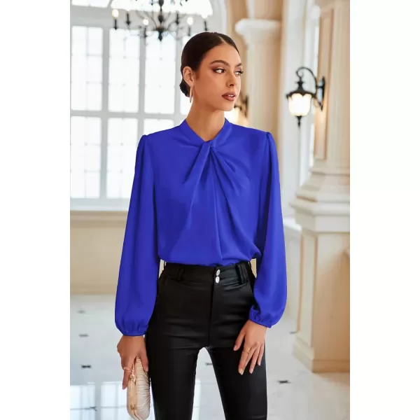 imageGRACE KARIN Womens Long Sleeve Shirts Mock Neck Casual Satin Blouse Tops for Business Office WorkRoyal Blue