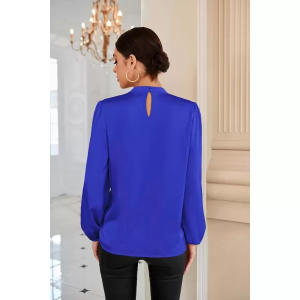 imageGRACE KARIN Womens Long Sleeve Shirts Mock Neck Casual Satin Blouse Tops for Business Office WorkRoyal Blue