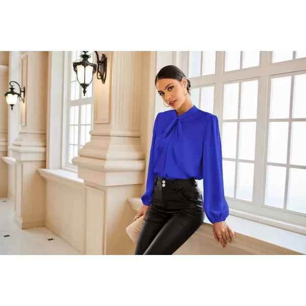 imageGRACE KARIN Womens Long Sleeve Shirts Mock Neck Casual Satin Blouse Tops for Business Office WorkRoyal Blue