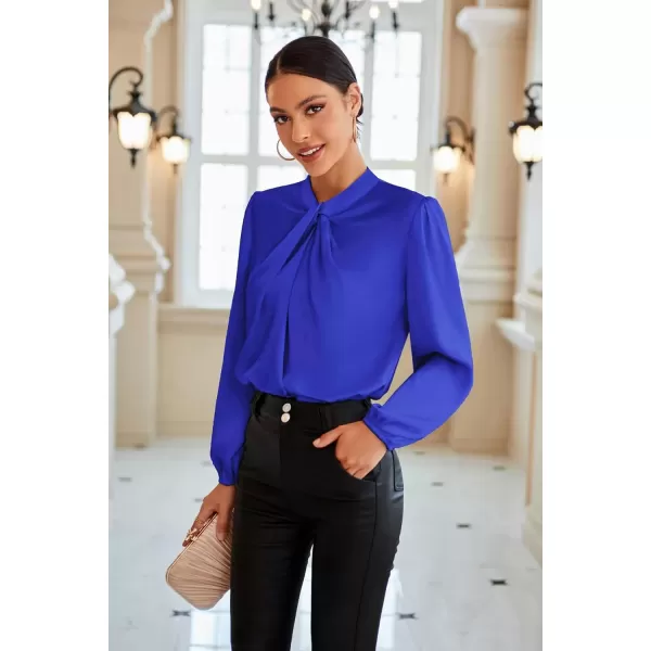 imageGRACE KARIN Womens Long Sleeve Shirts Mock Neck Casual Satin Blouse Tops for Business Office WorkRoyal Blue