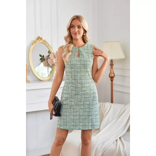 imageGRACE KARIN Womens Tweed Dress Elegant Sleeveless Tank Dress Keyhole 2024 Fall Business Casual Work Mini DressesGreen