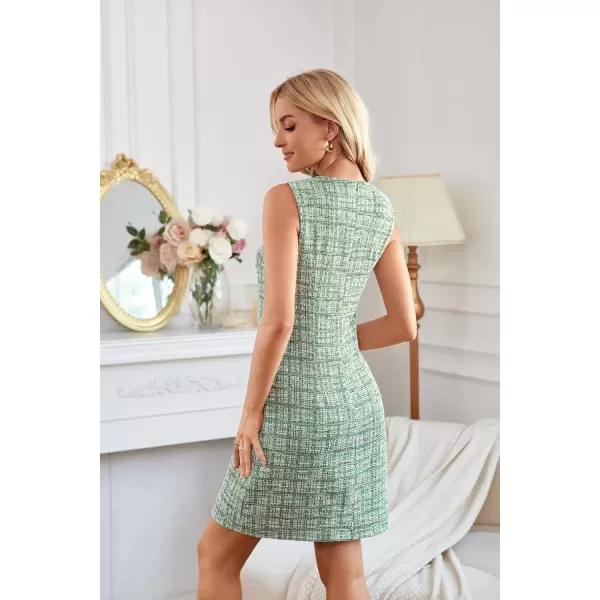 imageGRACE KARIN Womens Tweed Dress Elegant Sleeveless Tank Dress Keyhole 2024 Fall Business Casual Work Mini DressesGreen