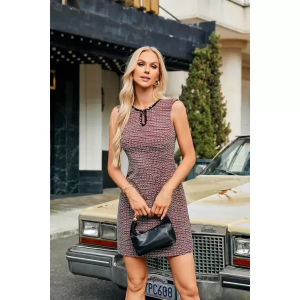 imageGRACE KARIN Womens Tweed Dress Elegant Sleeveless Tank Dress Keyhole 2024 Fall Business Casual Work Mini DressesWine Red