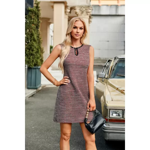 imageGRACE KARIN Womens Tweed Dress Elegant Sleeveless Tank Dress Keyhole 2024 Fall Business Casual Work Mini DressesWine Red