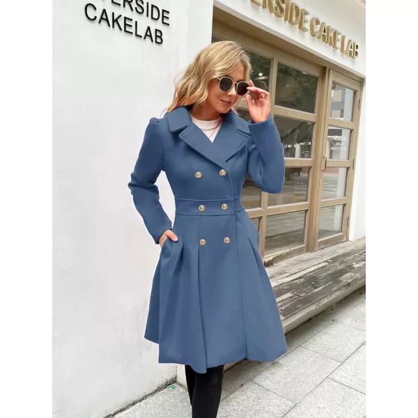 imageGRACE KARIN 2024 Womens Fashion Trench Coat Notch Lapel Double Breasted Thick A Line Pea Coats Jacket with PocketsS2XLGrey Blue