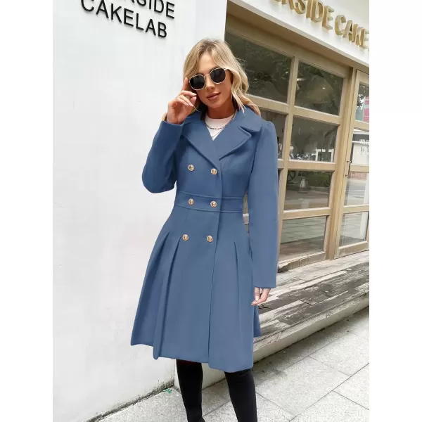 imageGRACE KARIN 2024 Womens Fashion Trench Coat Notch Lapel Double Breasted Thick A Line Pea Coats Jacket with PocketsS2XLGrey Blue