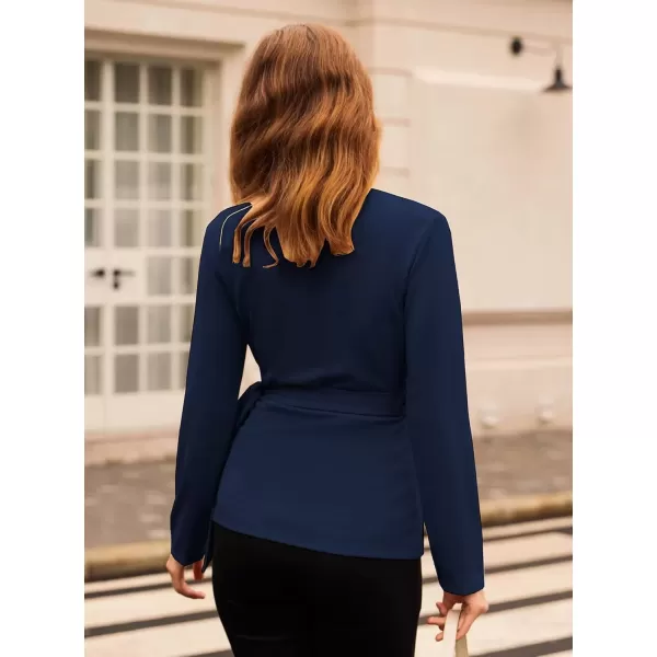 imageGRACE KARIN 2024 Womens Wrap V Neck Blouses Dressy Casual Long Sleeve Shirts Ruched Tie Front Wear to Work Peplum TopsNavy Blue