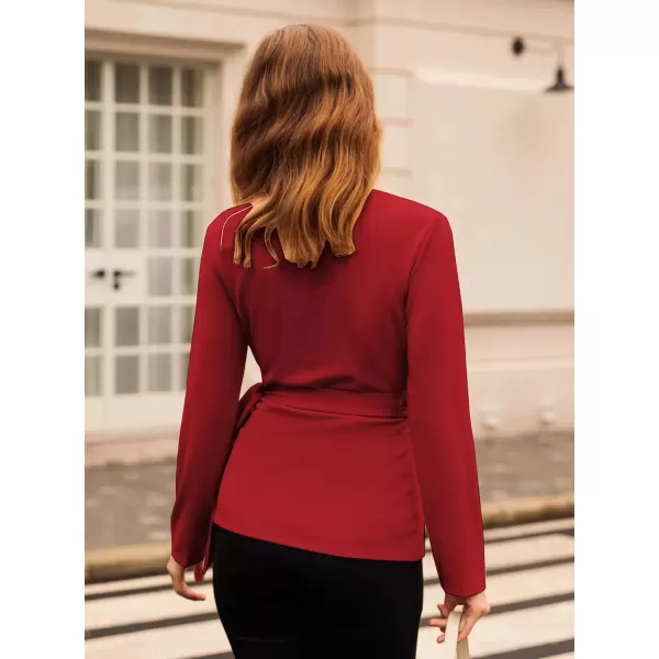 imageGRACE KARIN 2024 Womens Wrap V Neck Blouses Dressy Casual Long Sleeve Shirts Ruched Tie Front Wear to Work Peplum TopsRed