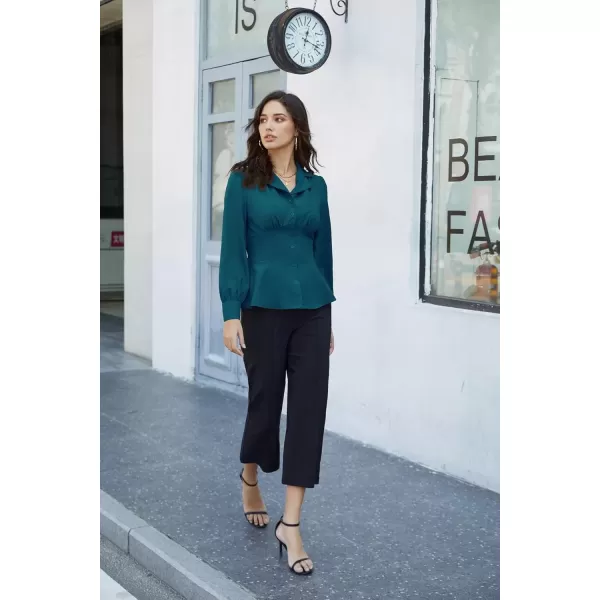 imageGRACE KARIN Button Down Shirts for Women Fall Peplum Tops Long Sleeve Work Blouse Collared Shirt Dressy TopBlue Green