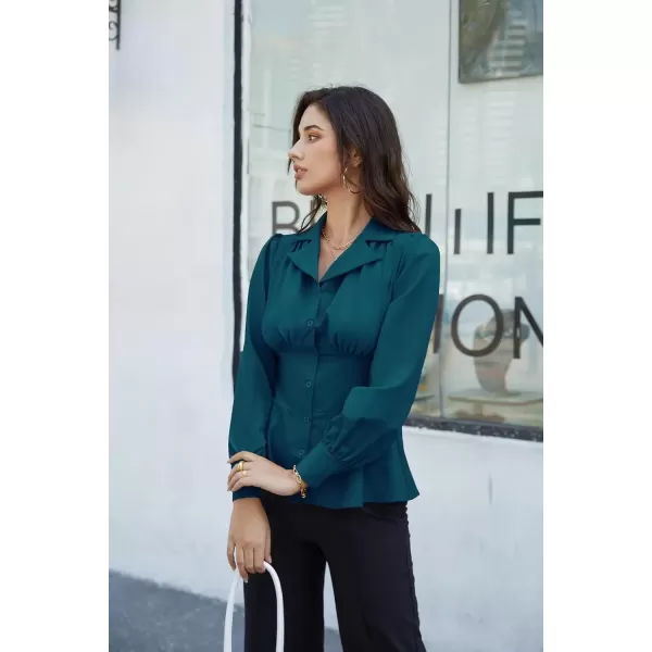 imageGRACE KARIN Button Down Shirts for Women Fall Peplum Tops Long Sleeve Work Blouse Collared Shirt Dressy TopBlue Green