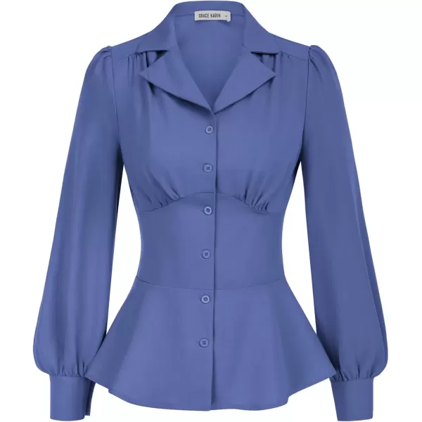 imageGRACE KARIN Button Down Shirts for Women Fall Peplum Tops Long Sleeve Work Blouse Collared Shirt Dressy TopBlue Purple