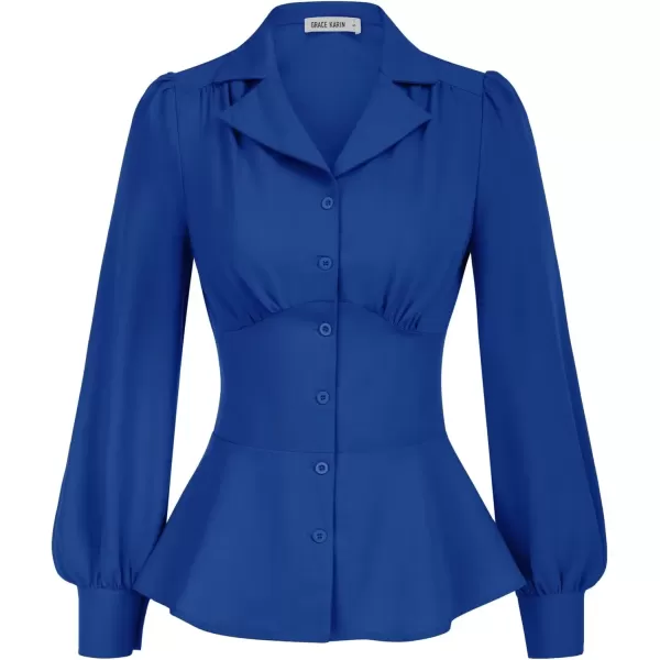 imageGRACE KARIN Button Down Shirts for Women Fall Peplum Tops Long Sleeve Work Blouse Collared Shirt Dressy TopRoyal Blue