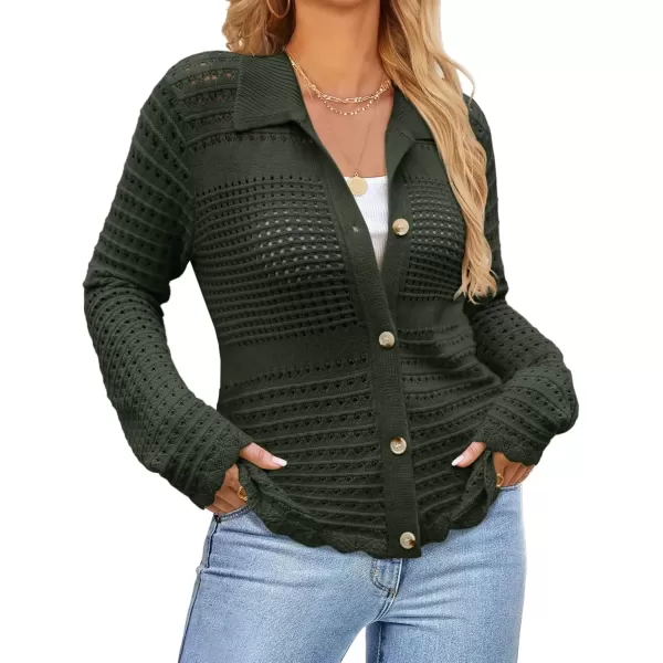 imageGRACE KARIN Cardigan Sweaters for Women Long Sleeve 2024 Fall Button Down Lightweight Cardigans for WomenArmy Green