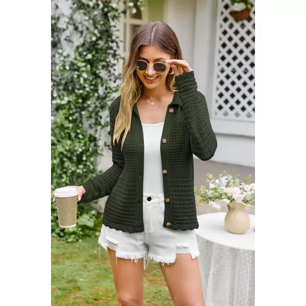 imageGRACE KARIN Cardigan Sweaters for Women Long Sleeve 2024 Fall Button Down Lightweight Cardigans for WomenArmy Green