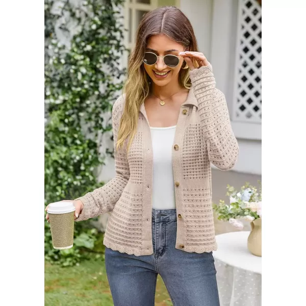 imageGRACE KARIN Cardigan Sweaters for Women Long Sleeve 2024 Fall Button Down Lightweight Cardigans for WomenBeige