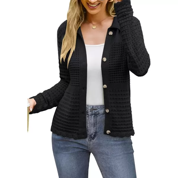 imageGRACE KARIN Cardigan Sweaters for Women Long Sleeve 2024 Fall Button Down Lightweight Cardigans for WomenBlack