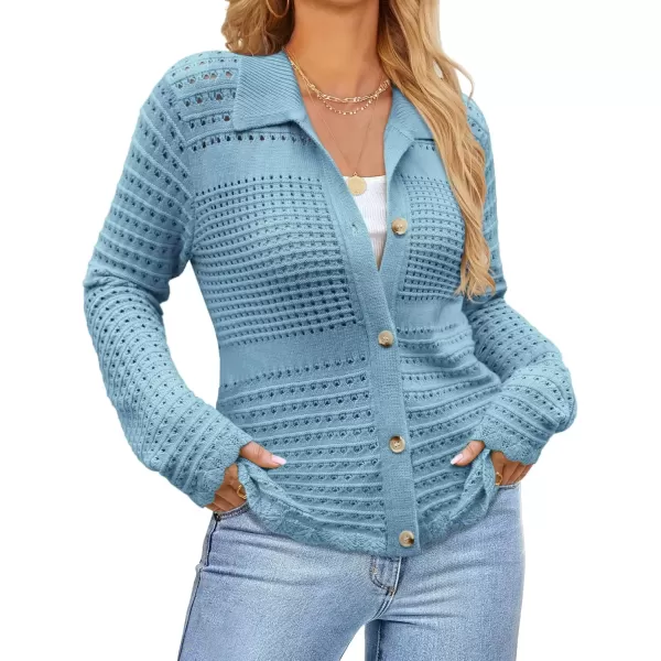 imageGRACE KARIN Cardigan Sweaters for Women Long Sleeve 2024 Fall Button Down Lightweight Cardigans for WomenBlue