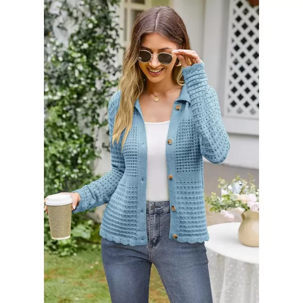 imageGRACE KARIN Cardigan Sweaters for Women Long Sleeve 2024 Fall Button Down Lightweight Cardigans for WomenBlue