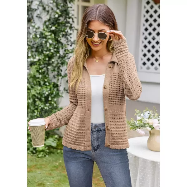 imageGRACE KARIN Cardigan Sweaters for Women Long Sleeve 2024 Fall Button Down Lightweight Cardigans for WomenKhaki