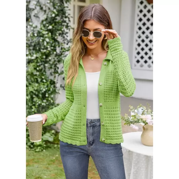 imageGRACE KARIN Cardigan Sweaters for Women Long Sleeve 2024 Fall Button Down Lightweight Cardigans for WomenLight Green