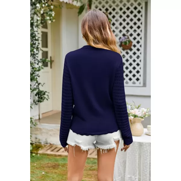 imageGRACE KARIN Cardigan Sweaters for Women Long Sleeve 2024 Fall Button Down Lightweight Cardigans for WomenNavy Blue