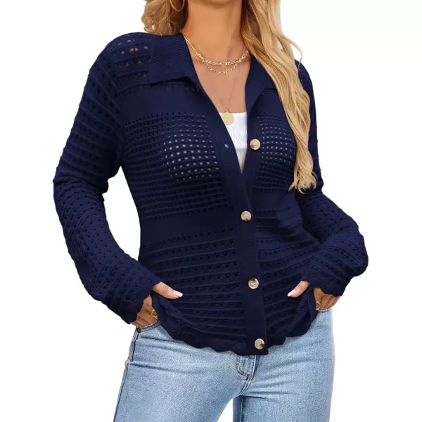 imageGRACE KARIN Cardigan Sweaters for Women Long Sleeve 2024 Fall Button Down Lightweight Cardigans for WomenNavy Blue