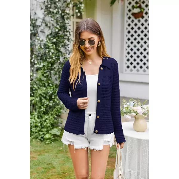 imageGRACE KARIN Cardigan Sweaters for Women Long Sleeve 2024 Fall Button Down Lightweight Cardigans for WomenNavy Blue