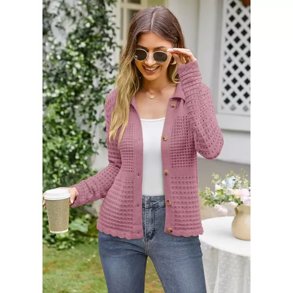 imageGRACE KARIN Cardigan Sweaters for Women Long Sleeve 2024 Fall Button Down Lightweight Cardigans for WomenPink