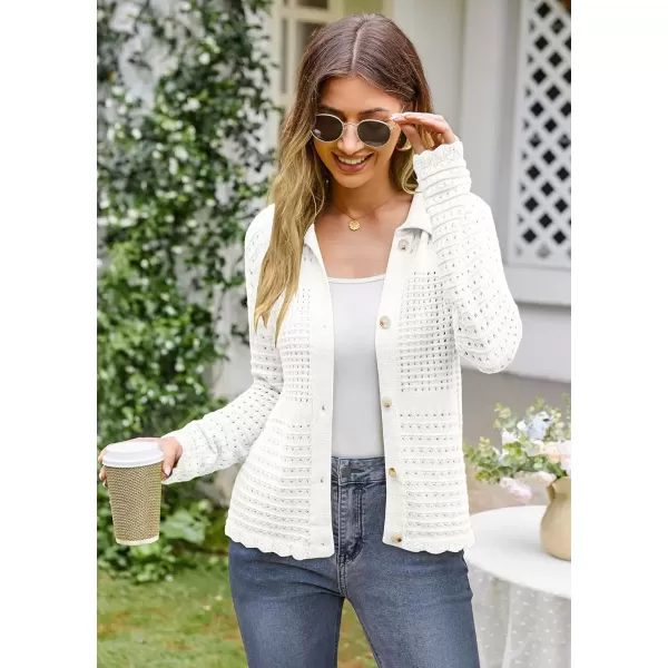 imageGRACE KARIN Cardigan Sweaters for Women Long Sleeve 2024 Fall Button Down Lightweight Cardigans for WomenWhite