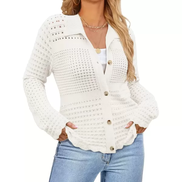 imageGRACE KARIN Cardigan Sweaters for Women Long Sleeve 2024 Fall Button Down Lightweight Cardigans for WomenWhite