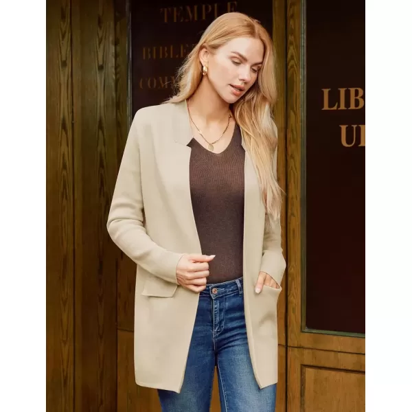 imageGRACE KARIN Womens 2024 Fall Long Sleeve Knit Cardigan Coat Open Front Notch Collar Sweater Blazer Coatigan JacketsBeige