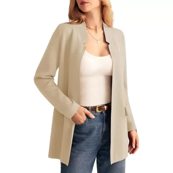 imageGRACE KARIN Womens 2024 Fall Long Sleeve Knit Cardigan Coat Open Front Notch Collar Sweater Blazer Coatigan JacketsBeige