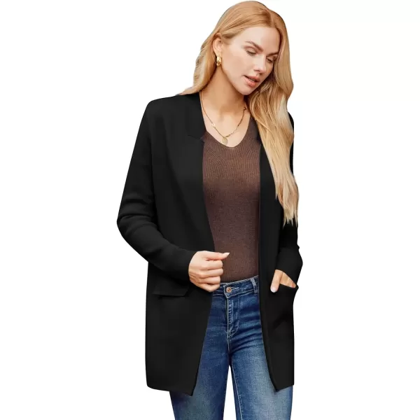 imageGRACE KARIN Womens 2024 Fall Long Sleeve Knit Cardigan Coat Open Front Notch Collar Sweater Blazer Coatigan JacketsBlack