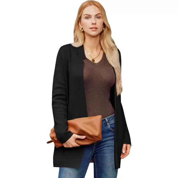 imageGRACE KARIN Womens 2024 Fall Long Sleeve Knit Cardigan Coat Open Front Notch Collar Sweater Blazer Coatigan JacketsBlack